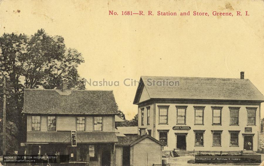 Postcard: Railroad Station and Store, Greene, Rhode Island